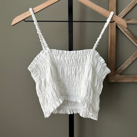 Do & Be White Ruched Cropped Tank Medium - Picture 3 of 4